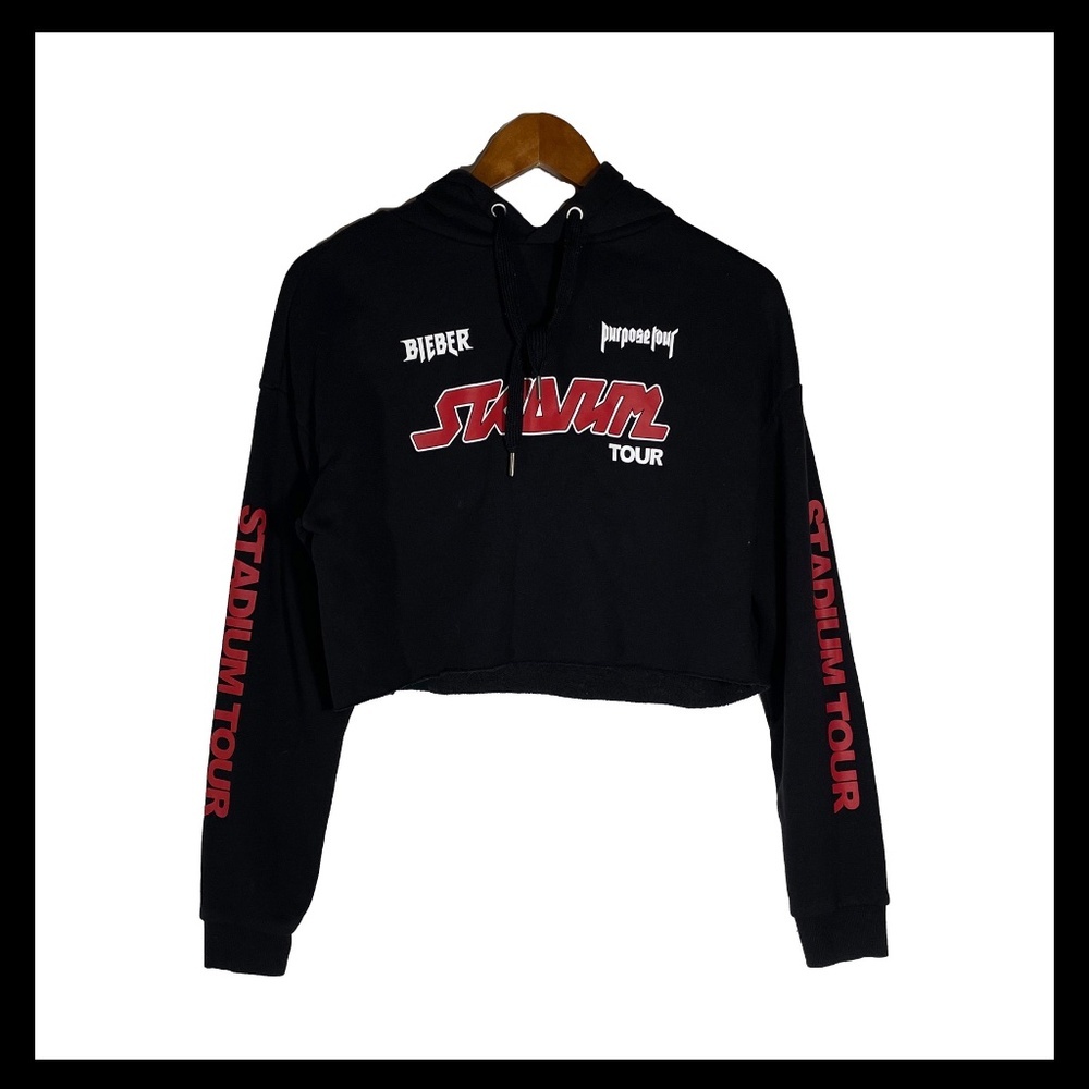 Justin Bieber Purpose Tour Cropped Hoodie H&M Divided Black Red Stadium Size S